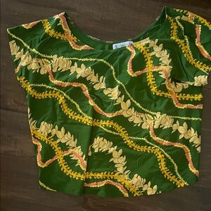 Fighting Eel Green and Yellow Floral Short Sleeve Top